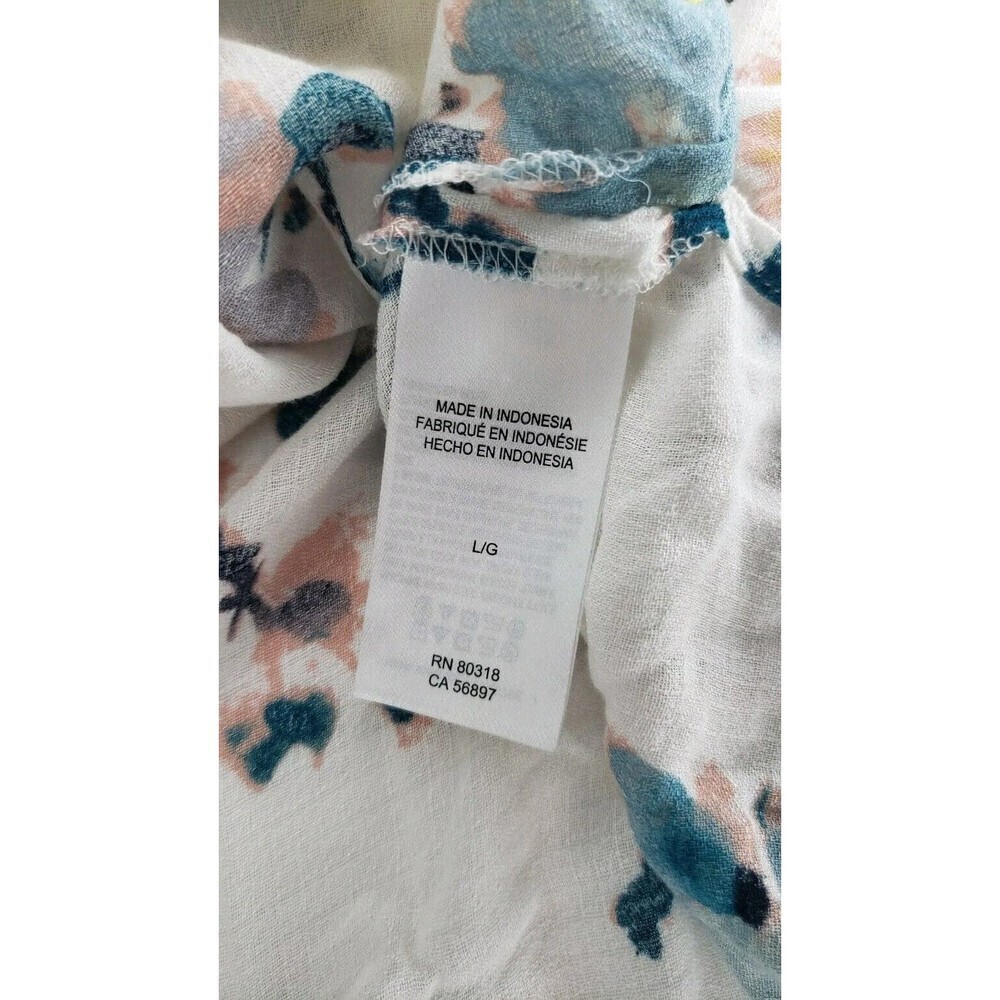 Lucky Brand Women's Floral Peasant Blouse Top keyhole (Size L) Long Sleeve - Picture 10 of 12